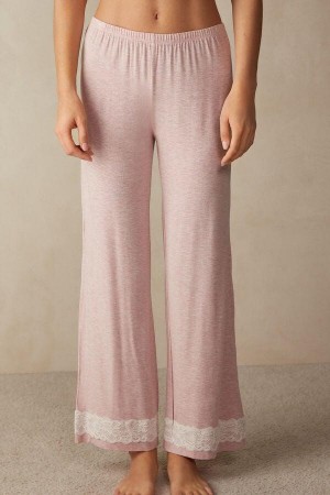 Intimissimi Blonder Trim Full Length Pants in Modal Pyjamas Dame Lyselyserød | DK4010UT