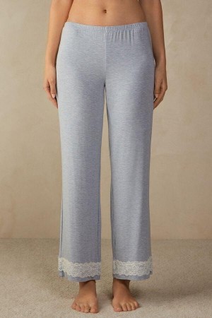 Intimissimi Blonder Trim Full Length Pants in Modal Pyjamas Dame Lyseblå | DK3996FM