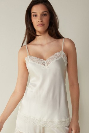 Intimissimi Blonder and Silk Tank Top Dame Hvide | DK4383BC