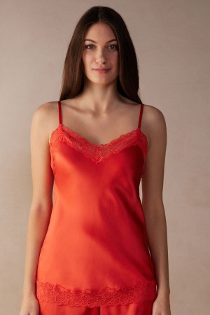 Intimissimi Blonder and Silk Tank Top Dame Dyb Rød | DK4313HK