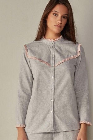 Intimissimi Bomulds Rouches Brushed Bomulds Cloth Long Sleeve Shirt Pyjamas Dame Lysegrå | DK3874FM