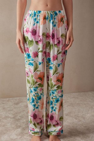 Intimissimi Botanical Lyrics Full Length Satin Pants Pyjamas Dame Flerfarvede | DK4021CE