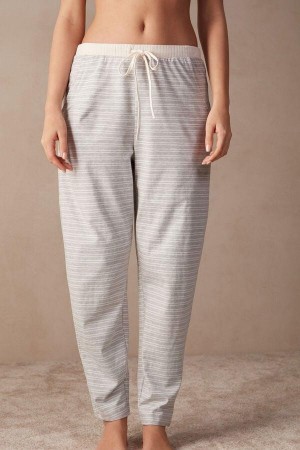 Intimissimi Casual Sunday Full Length Pants Pyjamas Dame Grå Lysegul Beige Striber | DK4020VD