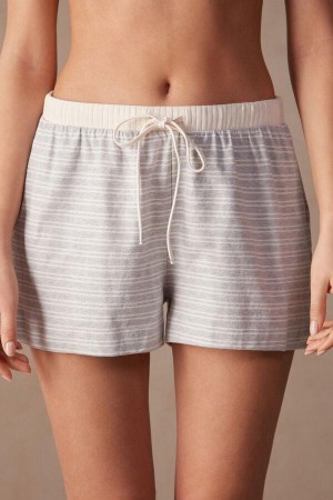 Intimissimi Casual Sunday Shorts Pyjamas Dame Grå Lysegul Beige Striber | DK4082FM