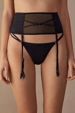 Intimissimi Cool Minimal Garter Belt Lingeri Dame Sort | DK4152FM