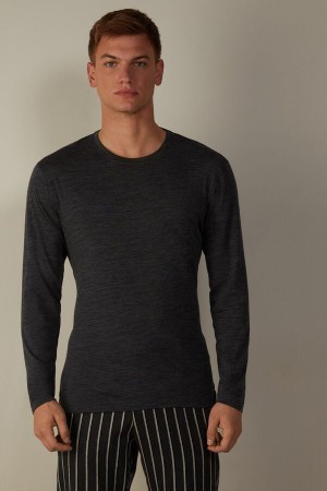 Intimissimi Crew-Neck Merino-Uld Top Lange Ærmer Herre Grå | DK3118JJ