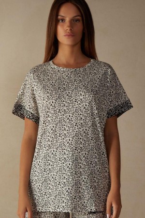 Intimissimi Floral Affair Kort Sleeve Bomulds T Shirt Pyjamas Dame Lysegul | DK3949HK