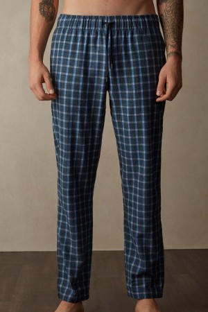 Intimissimi Full Length Pants in Check Patterned Brushed Cloth Pyjamas Herre Blå | DK3178WY