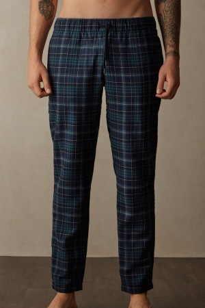 Intimissimi Full Length Pants in Green and Blue Plaid Brushed Cloth Pyjamas Herre Grøn Blå | DK3180MA