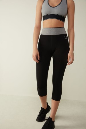 Intimissimi In Action Capri in Organic Stretch Bomulds Bukser Dame Sort Grå | DK4267PQ