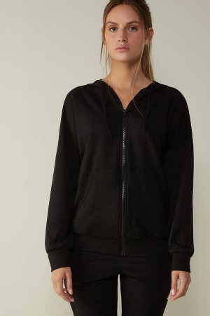 Intimissimi In Action Hoodie Sweatshirt Lange Ærmer Dame Sort | DK4245UT