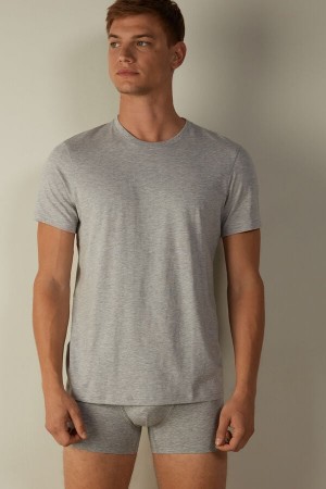 Intimissimi Kort Sleeve Crew Neck in Supima® Bomulds T Shirts Herre Lysegrå | DK3029OR