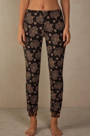 Intimissimi Lady Animalier Modal Cuffed Pants Pyjamas Dame Sort | DK3999AP