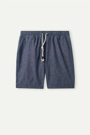 Intimissimi Linen and Bomulds Shorts Herre Blå | DK3073PQ