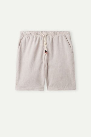 Intimissimi Linen and Bomulds Shorts Herre Beige Hvide | DK3072AP