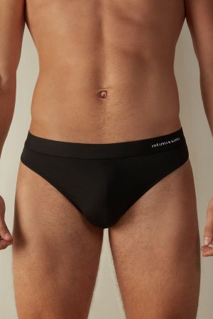 Intimissimi Logo Detailed Microfiber Thong Trusser Herre Sort | DK3380DN