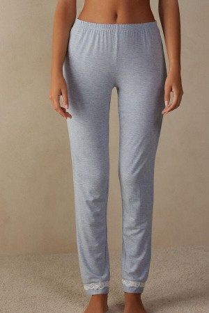 Intimissimi Long Modal Blonder Detail Trousers Pyjamas Dame Lyseblå | DK4047GL