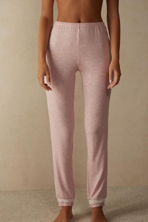 Intimissimi Long Modal Blonder Detail Trousers Pyjamas Dame Lyselyserød | DK4046HK