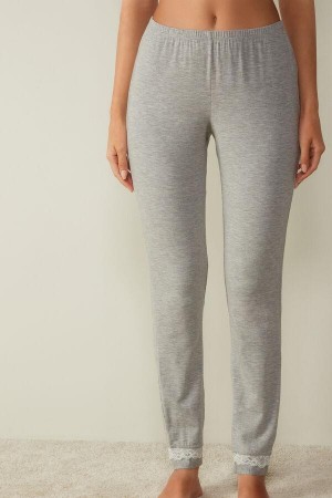 Intimissimi Long Modal Blonder Detail Trousers Pyjamas Dame Lysegrå | DK4040RW