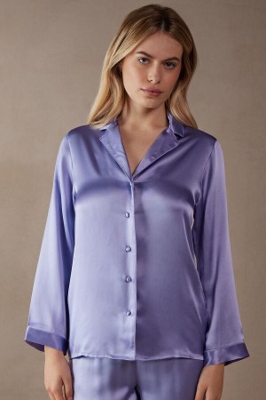 Intimissimi Mannish-Cut Jacket in Silk Satin Pyjamas Dame Lavendel | DK4039TV