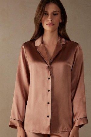 Intimissimi Mannish-Cut Jacket in Silk Satin Pyjamas Dame Lyserød | DK4034PQ