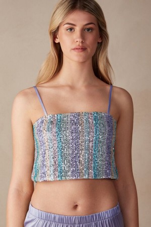 Intimissimi Miami Nights Sequin Crop Tank Top Dame Flerfarvede | DK4296IS