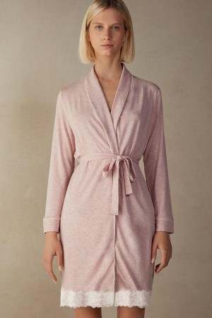 Intimissimi Modal Blonder Detail Robe Pyjamas Dame Lyselyserød | DK3853IS