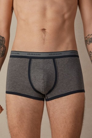 Intimissimi Natural Fresh Supima® Bomulds with Logo Boxer Herre Dyb Grå Blå | DK3390EX