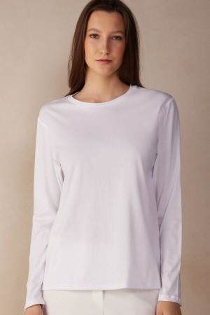 Intimissimi Oversized Top in Supima® Bomulds Lange Ærmer Dame Hvide | DK4220TV