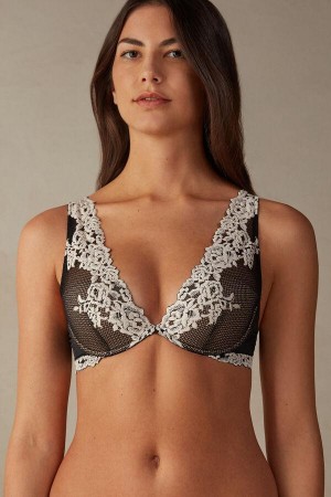 Intimissimi Pretty Flowers Elena Balconette BH Dame Sort Hvide | DK4534EX