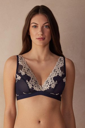 Intimissimi Pretty Flowers Lara Triangle BH Dame Dyb Blå Lysegul | DK4614WY