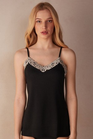 Intimissimi Pretty Flowers Modal Tank Top Dame Sort Hvide | DK4354WY