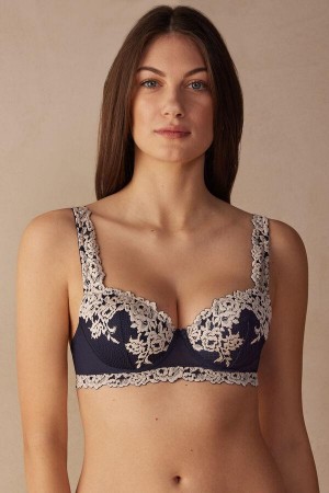 Intimissimi Pretty Flowers Sofia Balconette BH Dame Dyb Blå Lysegul | DK4587WY