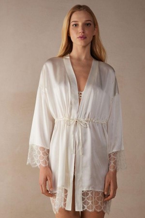 Intimissimi Pure Charme Silk Kimono Pyjamas Dame Hvide | DK3858EX