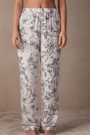 Intimissimi Pure Joy Full Length Satin Pants Pyjamas Dame Hvide Grå | DK4027HK