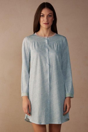 Intimissimi Romantic Cashmere Button Up Night Shirt Pyjamas Dame Lyseblå | DK3841DN