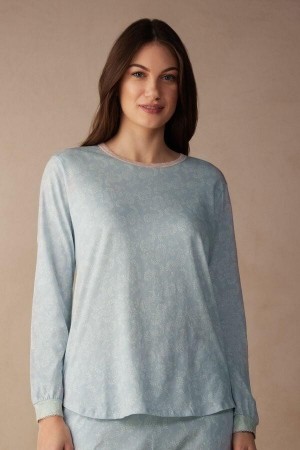 Intimissimi Romantic Cashmere Long Sleeve Bomulds Top Pyjamas Dame Lyseblå | DK3926FM