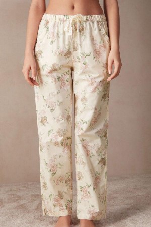 Intimissimi Scent of Roses Full Length Bomulds Cloth Pants Pyjamas Dame Flerfarvede Hvide | DK4025KI