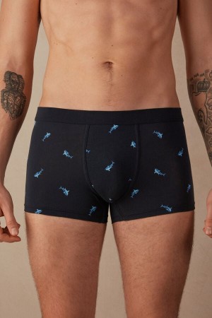 Intimissimi Shark in Stretch Supima® Bomulds Boxer Herre Blå Mørkegrå | DK3404HK