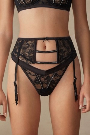 Intimissimi Shine High Like Stars Garter Belt Lingeri Dame Sort | DK4159FM