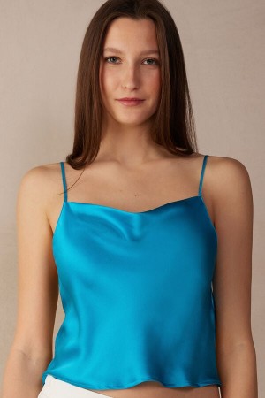 Intimissimi Silk Crop Camisole Tank Top Dame Turkis | DK4299TV