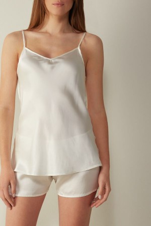 Intimissimi Silk Satin with V-neckline Tank Top Dame Hvide | DK4351TV