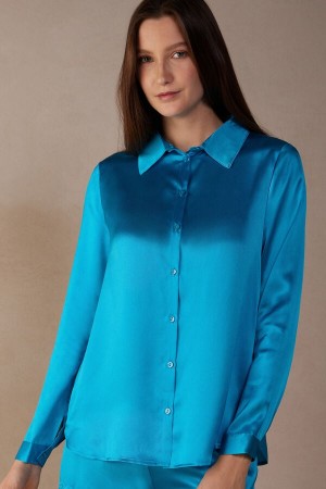 Intimissimi Silk Shirt Lange Ærmer Dame Turkis | DK4223WY