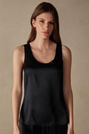 Intimissimi Silk and Modal Tank Top Dame Sort | DK4340HK