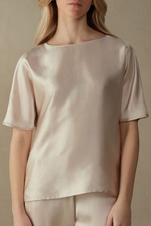 Intimissimi Silk and Modal Top Short Sleeve Dame Lyserød | DK4201NB