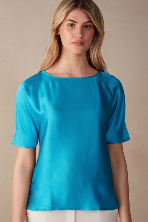 Intimissimi Silk and Modal Top Short Sleeve Dame Turkis | DK4195TV