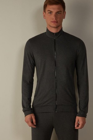 Intimissimi Silk and Modal Zip-Up Sweatshirt Lange Ærmer Herre Mørkegrå | DK3113CE