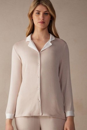 Intimissimi Simple Elegance Open Front Cardigan in Modal Pyjamas Dame Lyserød Hvide | DK3910EX