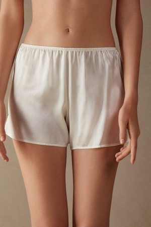 Intimissimi Smooth Silk-Satin Shorts Pyjamas Dame Hvide | DK4055FM