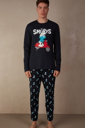 Intimissimi Smurfs Full Length Bomulds Pyjamas Herre Blå | DK3136MA